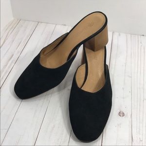 Madewell black suede block heeled mules sz 10